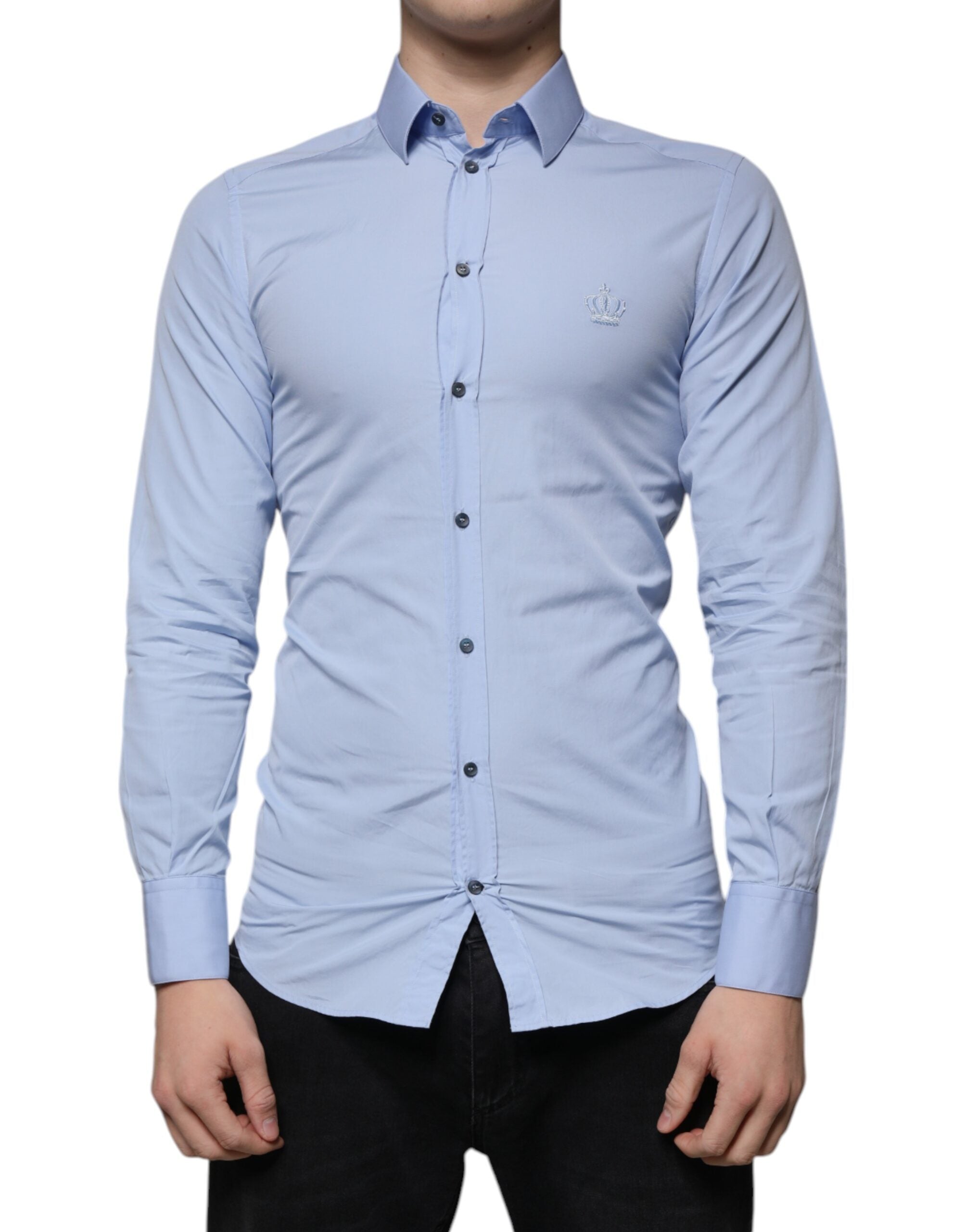 Dolce & Gabbana Light Blue Slim Fit GOLD Cotton Shirt